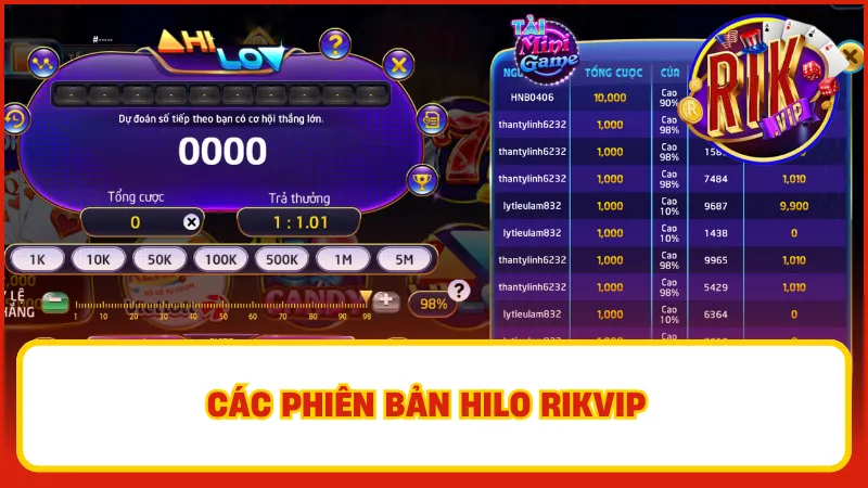 Các phiên bản Hilo Rikvip